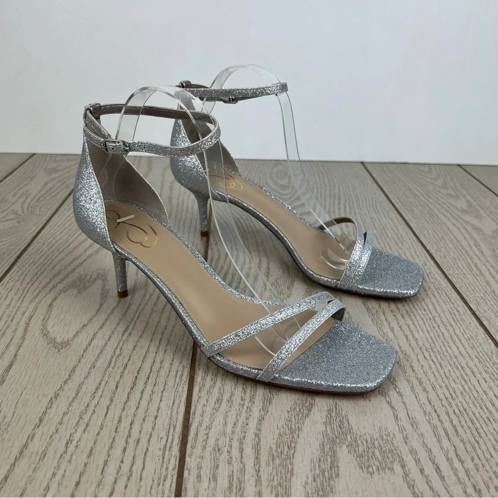 Sam Edelman Women's Peonie Kitten Heel Sandals 10W Soft Silver $130